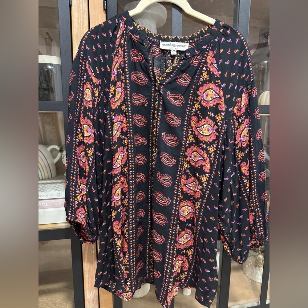 Grand & Greene blouse long sleeve balloon paisley print block boho anthropologie